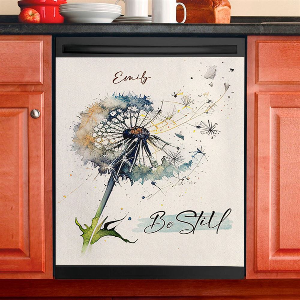 Dandelion Be Still Personalized Dishwasher Cover, Christian Dishwasher Magnet Cover, Bible Verse Gift For Women Of God