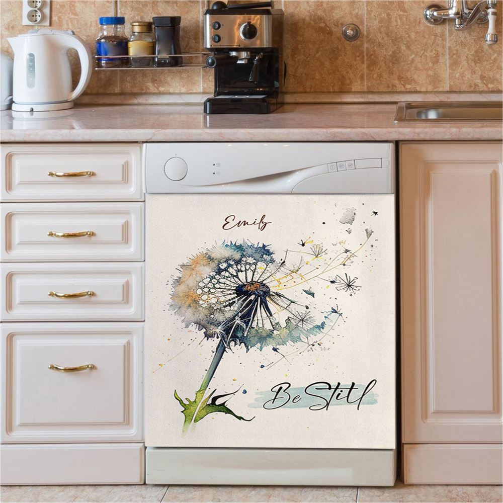 Dandelion Be Still Personalized Dishwasher Cover, Christian Dishwasher Magnet Cover, Bible Verse Gift For Women Of God