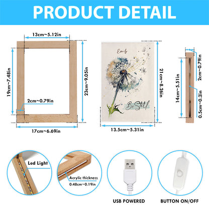 Dandelion Be Still Personalized Frame Lamp Art - Christian Night Light - Bible Verse Gift For Women Of God