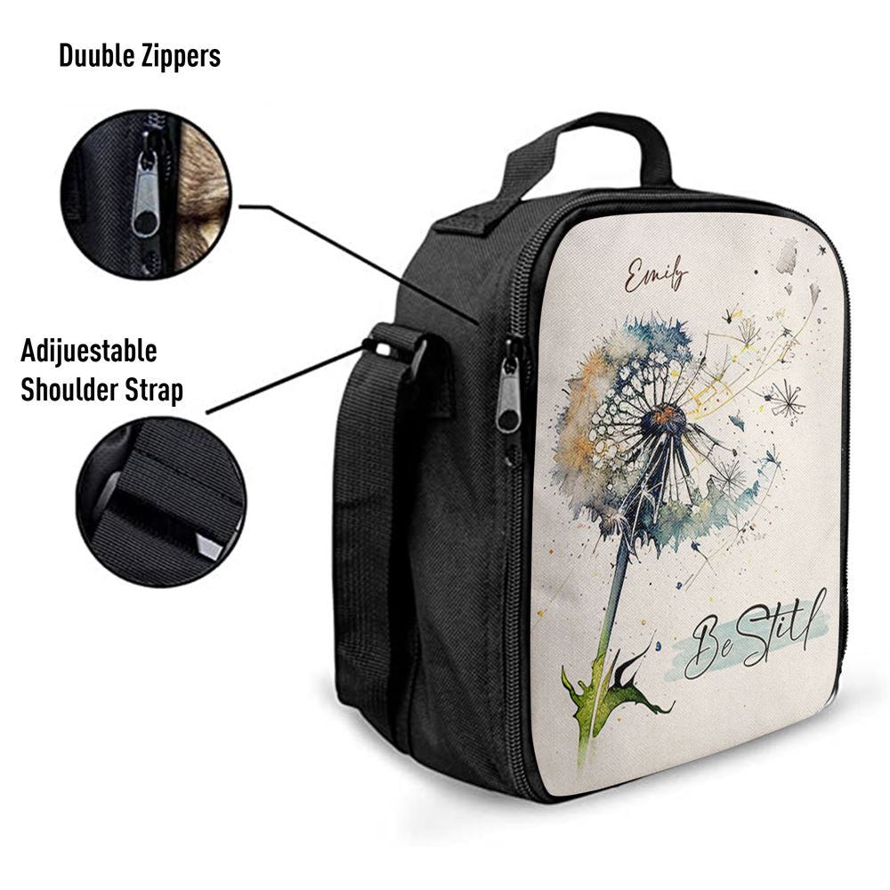 Dandelion Be Still Personalized Lunch Bag, Christian Lunch Bag For School, Picnic, Religious Lunch Bag
