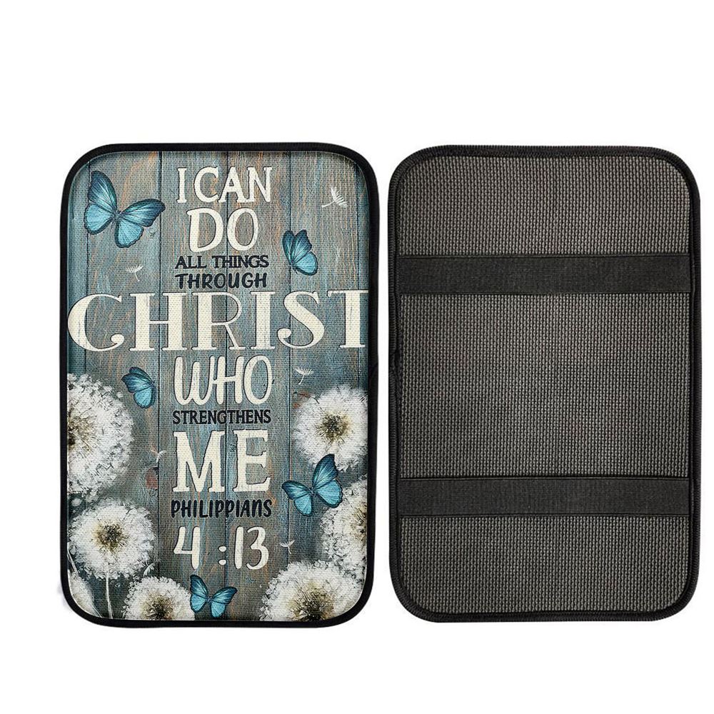 Dandelion Butterfly I Can Do All Things Through Christ Who Strengthens Me Car Center Console Cover, Christian Car Accessories