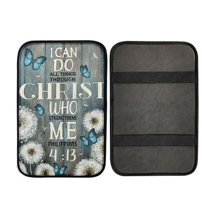 Dandelion Butterfly I Can Do All Things Through Christ Who Strengthens Me Car Center Console Cover, Christian Car Accessories