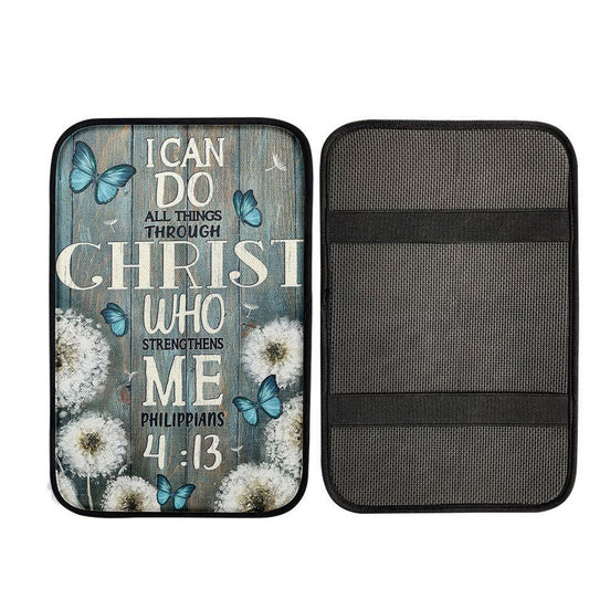Dandelion Butterfly I Can Do All Things Through Christ Who Strengthens Me Car Center Console Cover, Christian Car Accessories