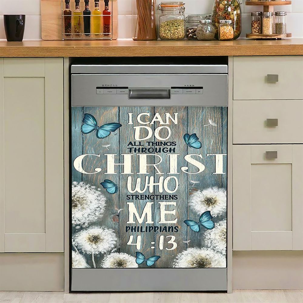 Dandelion Butterfly I Can Do All Things Through Christ Who Strengthens Me Dishwasher Cover, Bible Verse Dishwasher Magnet Cover, Religious Home Decor