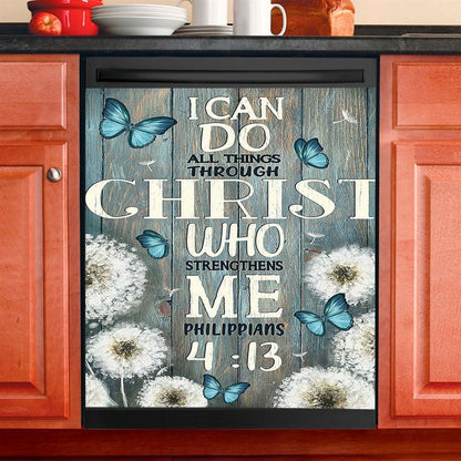 Dandelion Butterfly I Can Do All Things Through Christ Who Strengthens Me Dishwasher Cover, Bible Verse Dishwasher Magnet Cover, Religious Home Decor