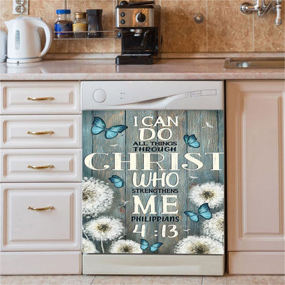 Dandelion Butterfly I Can Do All Things Through Christ Who Strengthens Me Dishwasher Cover, Bible Verse Dishwasher Magnet Cover, Religious Home Decor