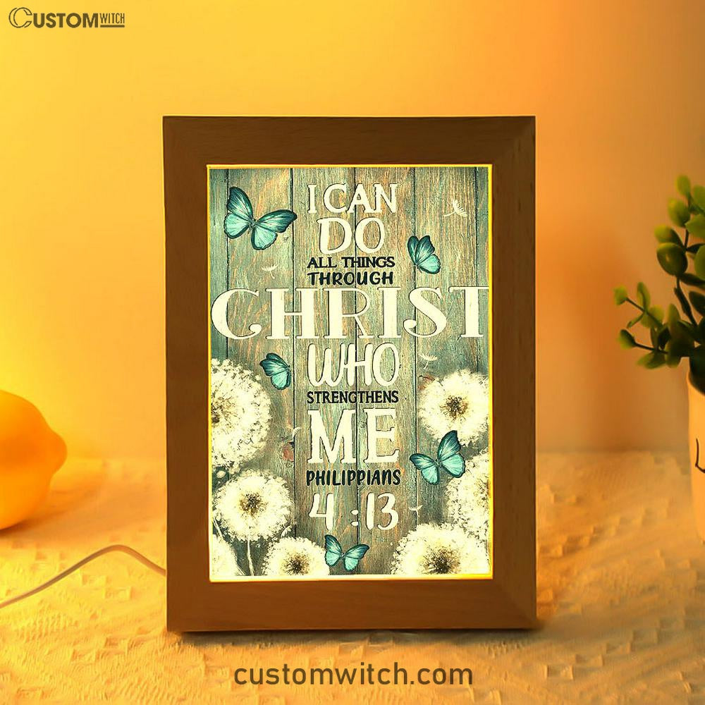 Dandelion Butterfly I Can Do All Things Through Christ Who Strengthens Me Frame Lamp Art - Bible Verse Art - Religious Home Decor