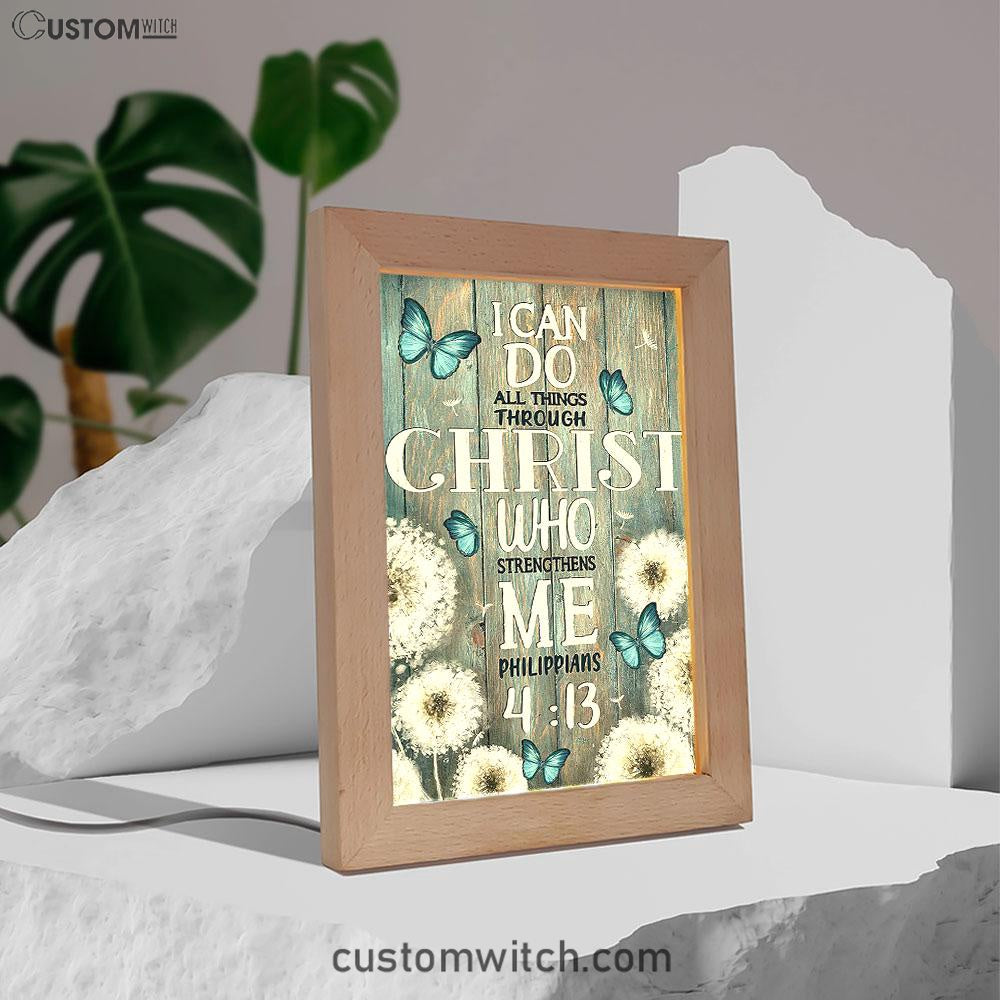 Dandelion Butterfly I Can Do All Things Through Christ Who Strengthens Me Frame Lamp Art - Bible Verse Art - Religious Home Decor