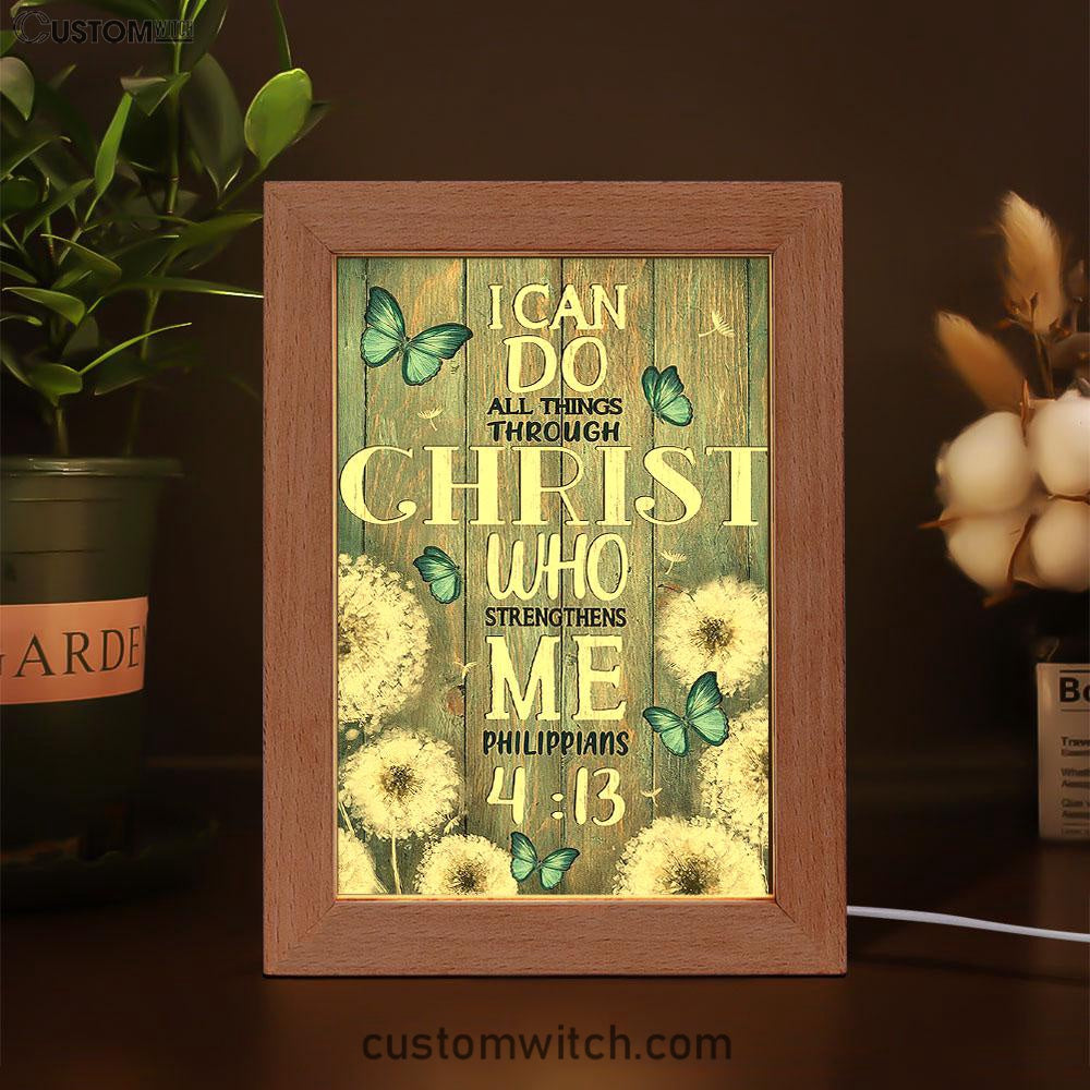 Dandelion Butterfly I Can Do All Things Through Christ Who Strengthens Me Frame Lamp Art - Bible Verse Art - Religious Home Decor