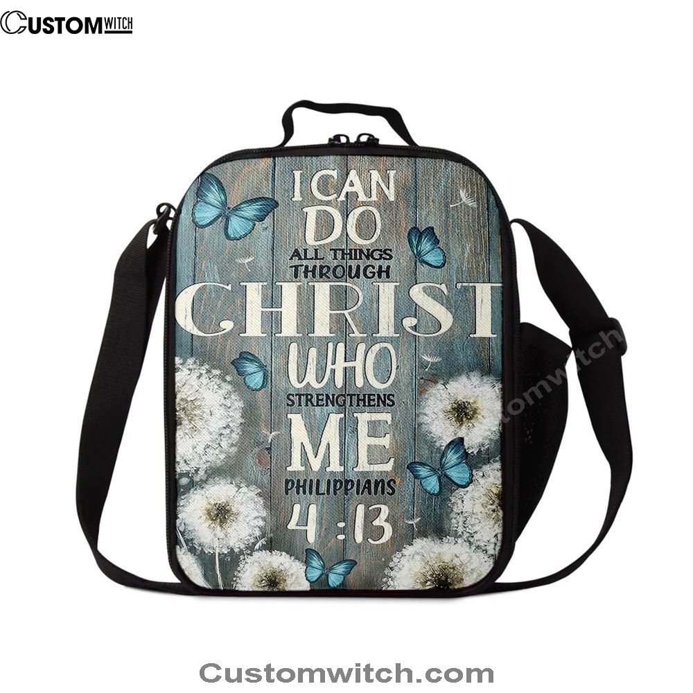 Dandelion Butterfly I Can Do All Things Through Christ Who Strengthens Me Lunch Bag, Christian Lunch Bag For School, Picnic, Religious Lunch Bag