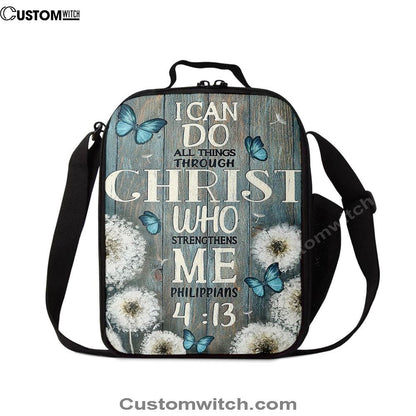Dandelion Butterfly I Can Do All Things Through Christ Who Strengthens Me Lunch Bag, Christian Lunch Bag For School, Picnic, Religious Lunch Bag
