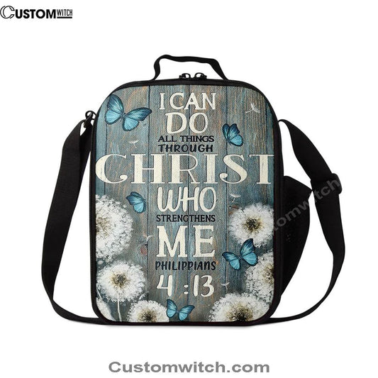 Dandelion Butterfly I Can Do All Things Through Christ Who Strengthens Me Lunch Bag, Christian Lunch Bag For School, Picnic, Religious Lunch Bag