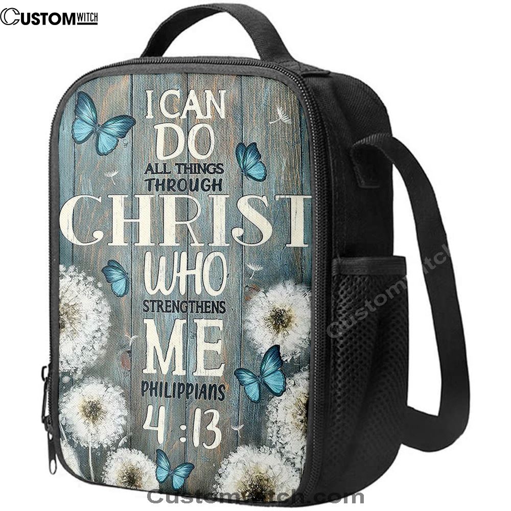 Dandelion Butterfly I Can Do All Things Through Christ Who Strengthens Me Lunch Bag, Christian Lunch Bag For School, Picnic, Religious Lunch Bag