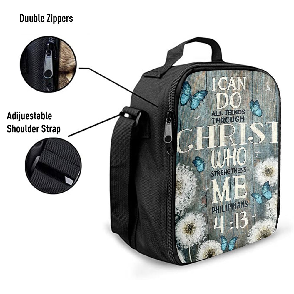 Dandelion Butterfly I Can Do All Things Through Christ Who Strengthens Me Lunch Bag, Christian Lunch Bag For School, Picnic, Religious Lunch Bag