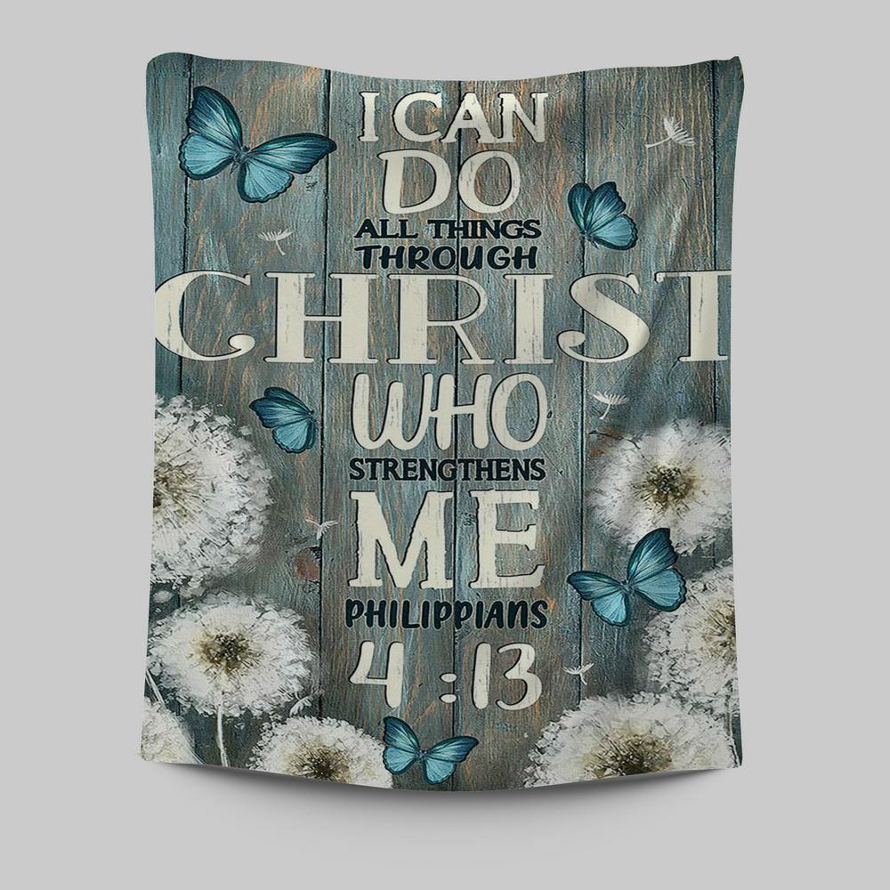 Dandelion Butterfly I Can Do All Things Through Christ Who Strengthens Me Tapestry Art - Bible Verse Wall Art - Religious Home Decor