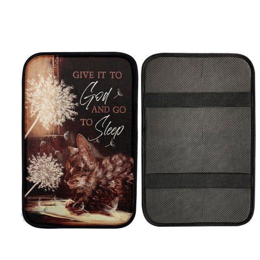 Dandelion Cat Give It To God And Go To Sleep Car Center Console Cover, Cross Car Interior Accessories