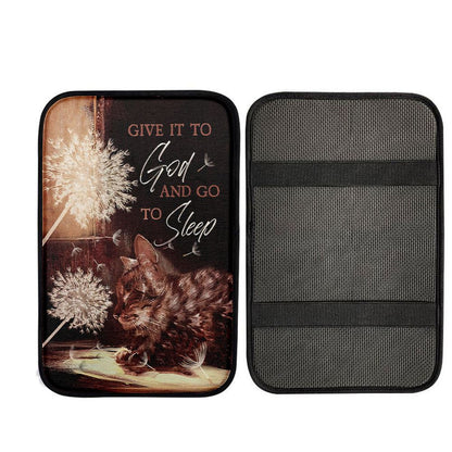 Dandelion Cat Give It To God And Go To Sleep Car Center Console Cover, Christian Car Accessories