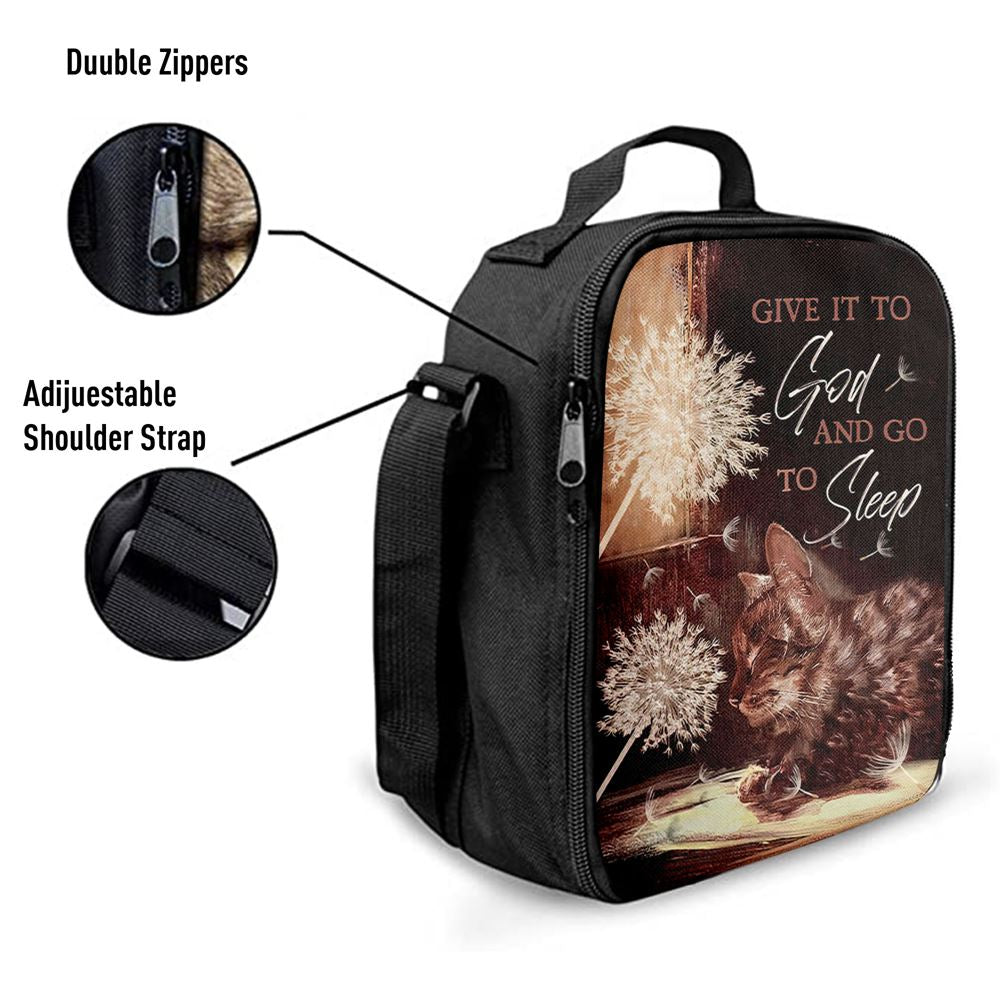 Dandelion Cat Give It To God And Go To Sleep Lunch Bag, Christian Lunch Bag For School, Picnic, Religious Lunch Bag