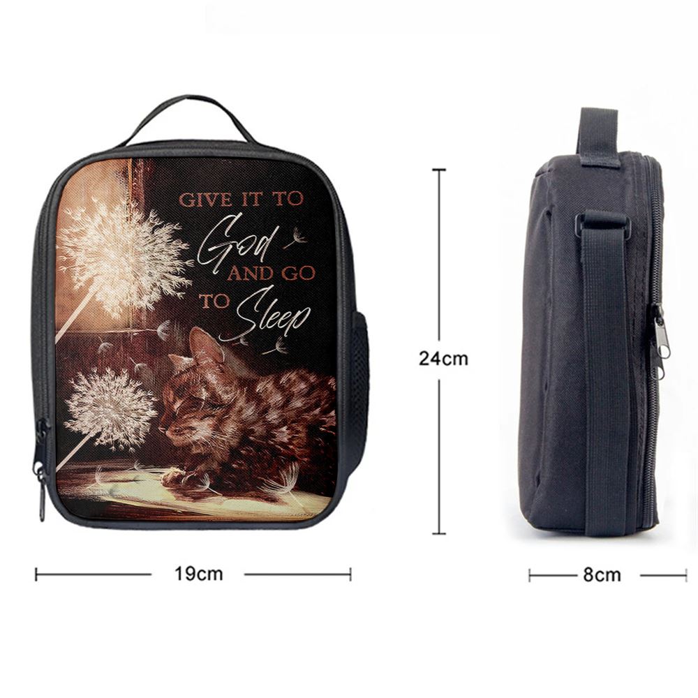 Dandelion Cat Give It To God And Go To Sleep Lunch Bag, Christian Lunch Bag For School, Picnic, Religious Lunch Bag