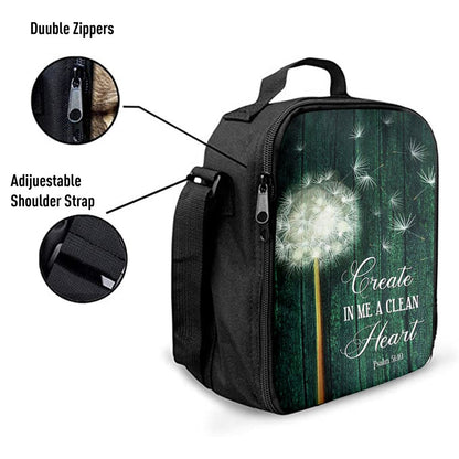 Dandelion Create In Me A Clean Heart Lunch Bag, Christian Lunch Bag For School, Picnic, Religious Lunch Bag