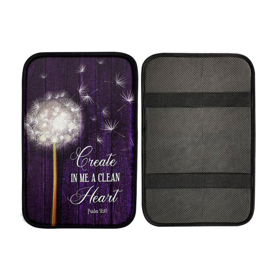 Dandelion Create In Me A Clean Heart Psalm 5110 Car Center Console Cover, Bible Car Armrest Pad, Christian Car Accessories