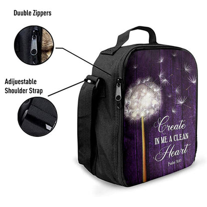 Dandelion Create In Me A Clean Heart Psalm 5110 Lunch Bags, Christian Lunch Bag For School, Picnic, Religious Lunch Bag