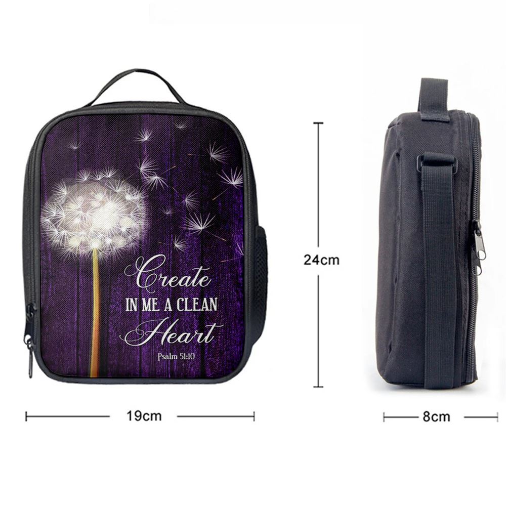 Dandelion Create In Me A Clean Heart Psalm 5110 Lunch Bags, Christian Lunch Bag For School, Picnic, Religious Lunch Bag