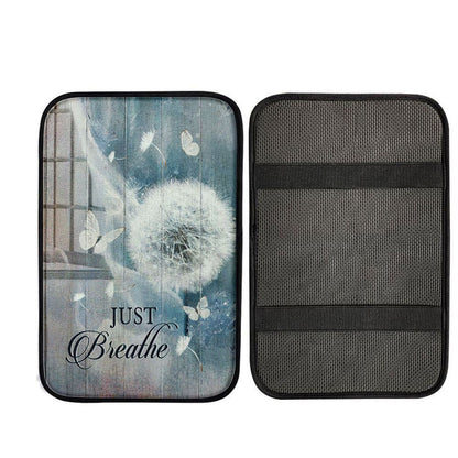 Dandelion Crystal Butterfly Bible Verse - Just Breathe Car Center Console Cover, Christian Car Armrest Accessories