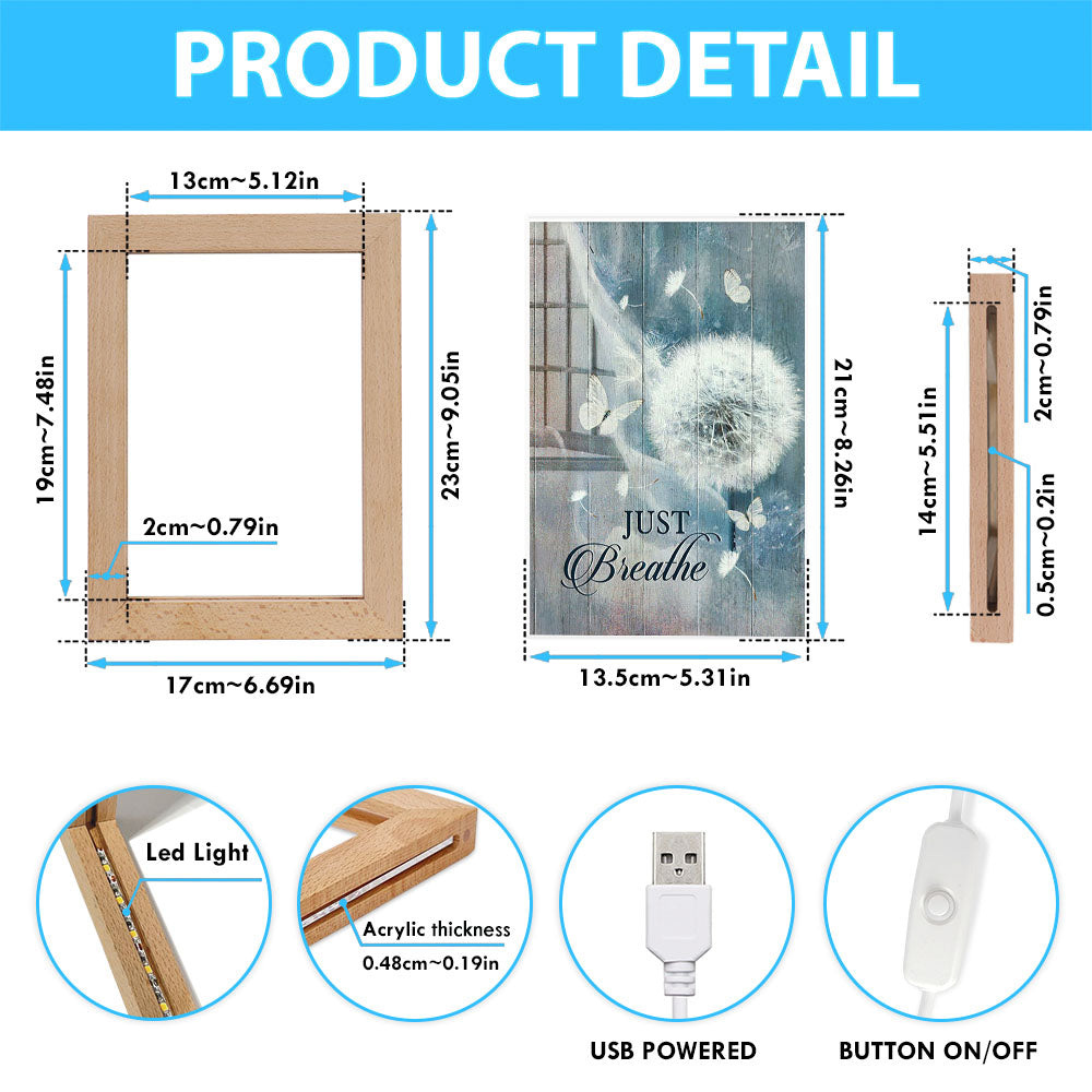 Dandelion Crystal Butterfly Bible Verse - Just Breathe Frame Lamp Art - Christian Night Light - Bible Verse Wooden Lamp