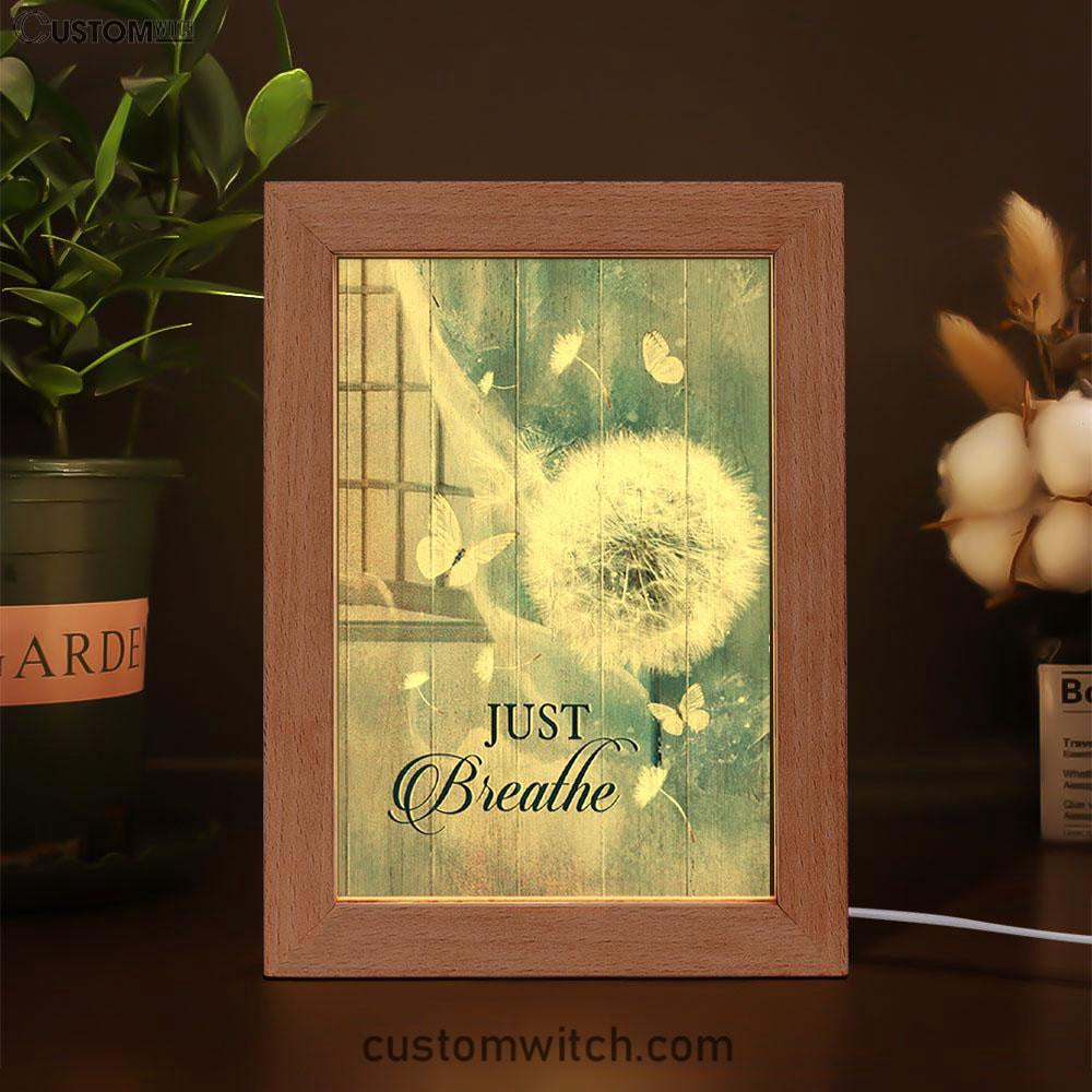Dandelion Crystal Butterfly Bible Verse - Just Breathe Frame Lamp Art - Christian Night Light - Bible Verse Wooden Lamp