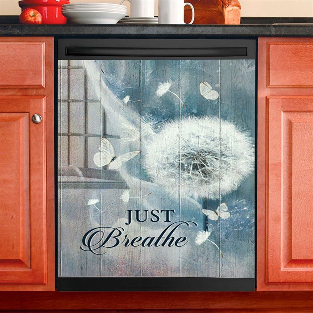 Dandelion Crystal Butterfly Bible Verse, Just Breathe Dishwasher Cover, Christian Dishwasher Magnet Cover, Bible Verse Kitchen Decor