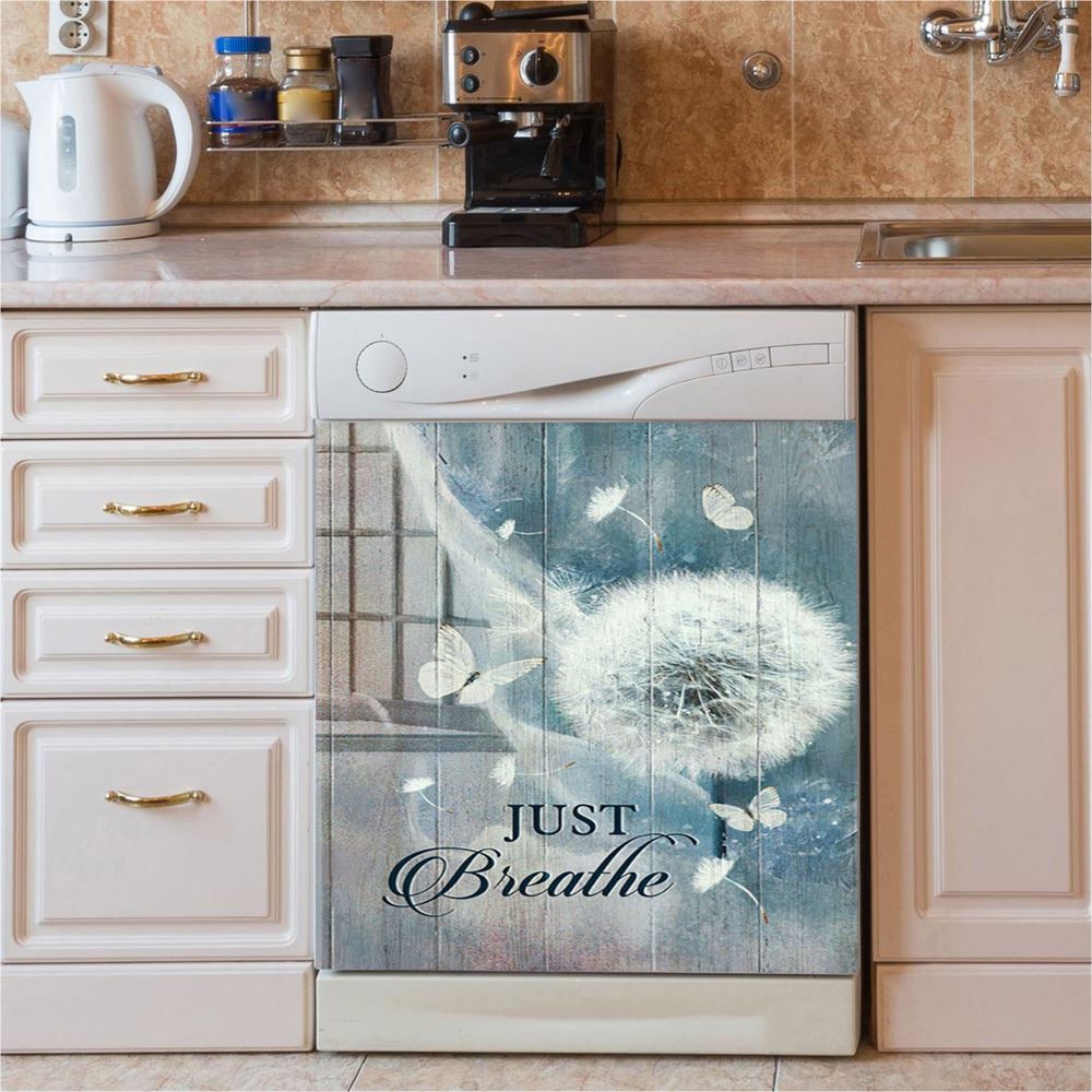 Dandelion Crystal Butterfly Bible Verse, Just Breathe Dishwasher Cover, Christian Dishwasher Magnet Cover, Bible Verse Kitchen Decor