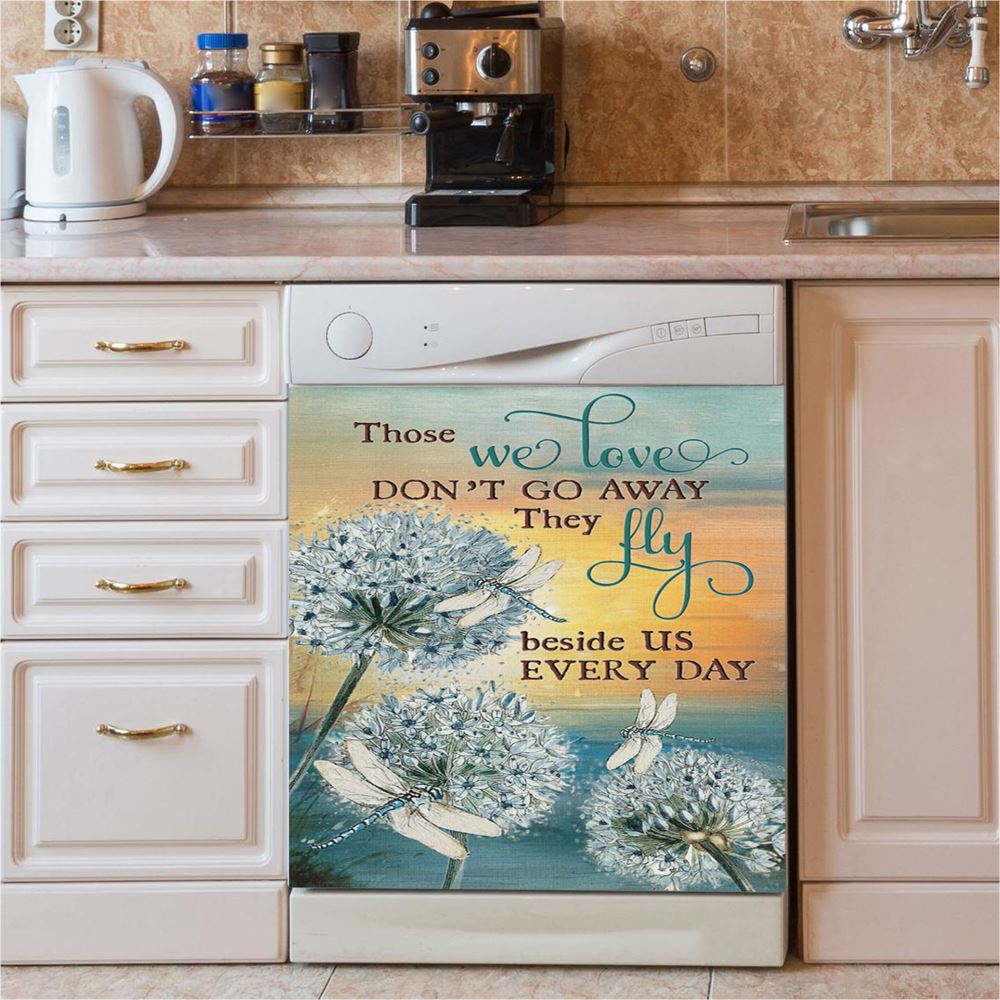 Dandelion Dragonfly Those We Love Don'T Go Away Dishwasher Cover, Christian Dishwasher Magnet Cover, Religious Kitchen Decor