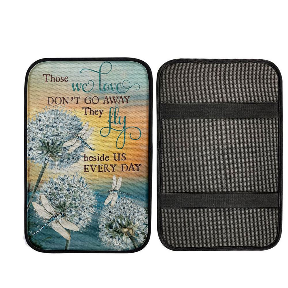 Dandelion Dragonfly Those We Love Don't Go Away Car Center Console Cover, Christian Car Armrest Accessories