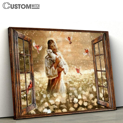 Dandelion Field Jesus Holding Lamb Cardinal Canvas Poster