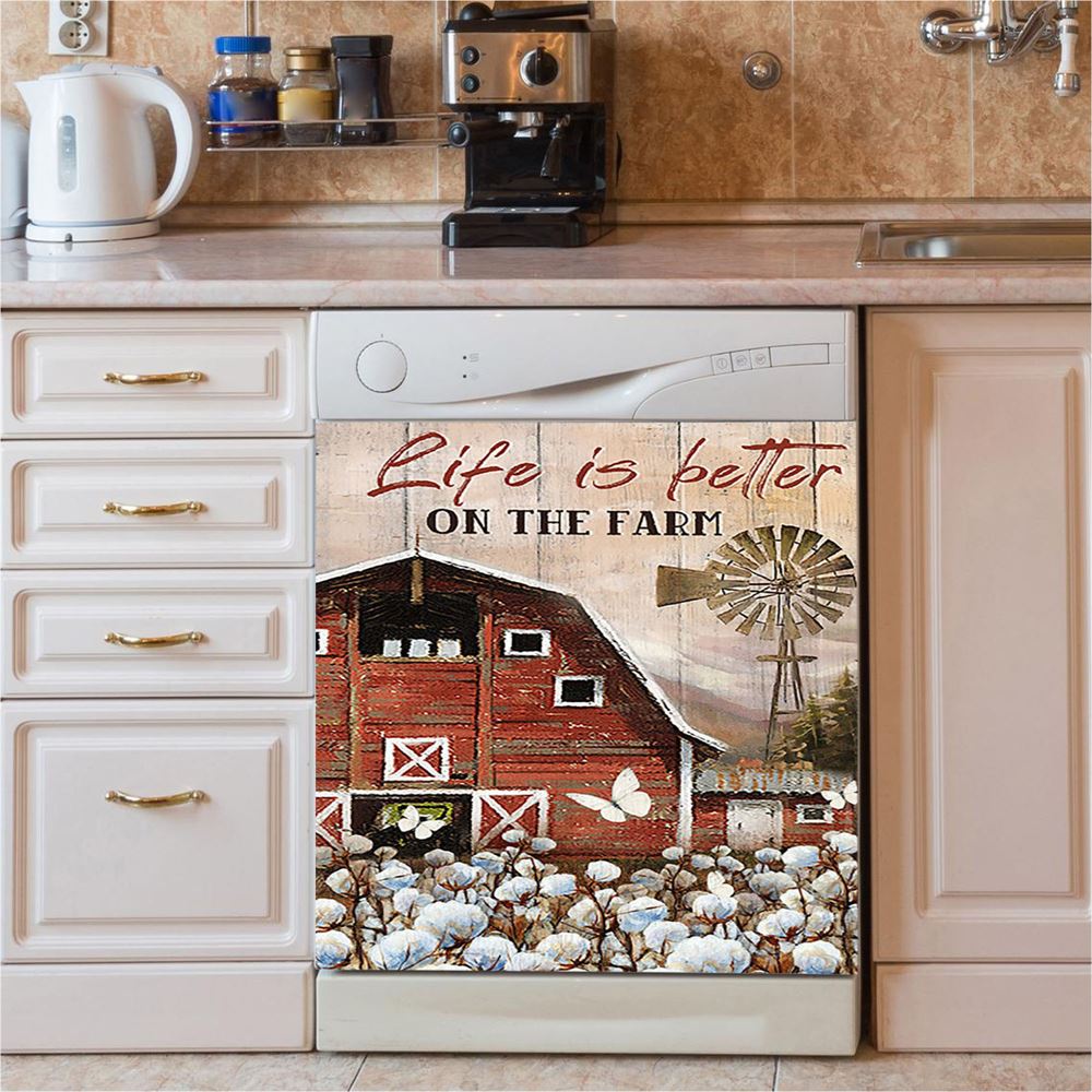 Dandelion Field Life Is Better On The Farm Dishwasher Cover, Christian Dishwasher Magnet Cover, Religious Home Decor