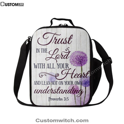 Dandelion Just Breathe Vertical Lunch Bag, Christian Lunch Bag For School, Picnic, Religious Lunch Bag