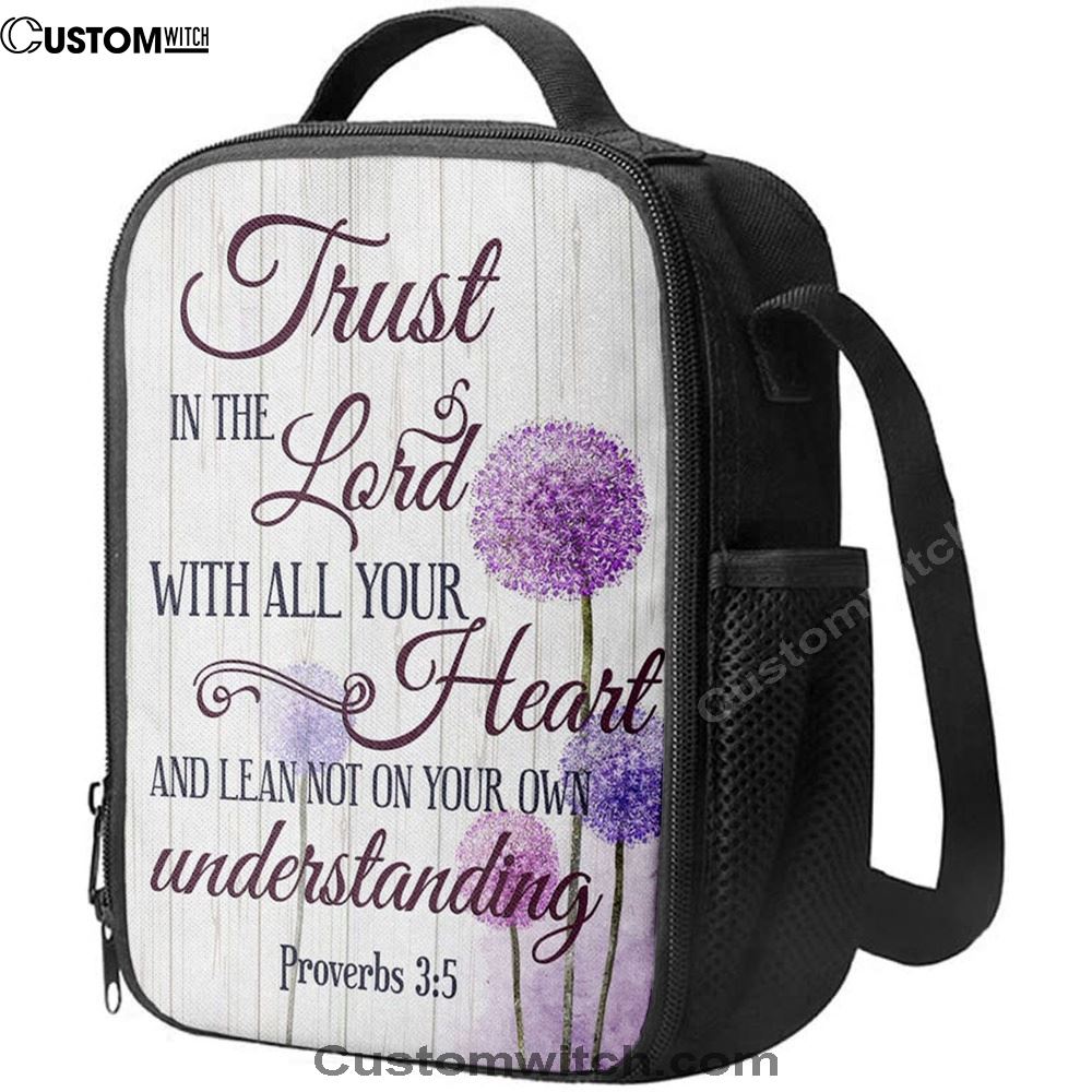 Dandelion Just Breathe Vertical Lunch Bag, Christian Lunch Bag For School, Picnic, Religious Lunch Bag