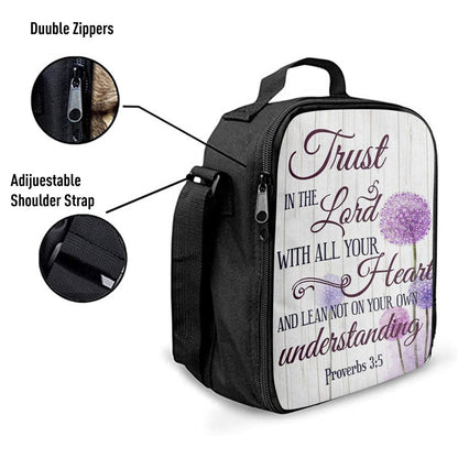 Dandelion Just Breathe Vertical Lunch Bag, Christian Lunch Bag For School, Picnic, Religious Lunch Bag
