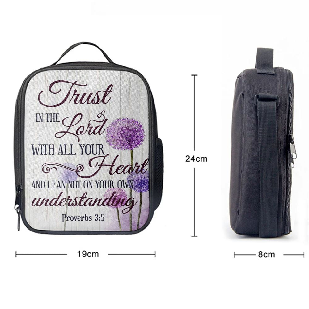 Dandelion Just Breathe Vertical Lunch Bag, Christian Lunch Bag For School, Picnic, Religious Lunch Bag