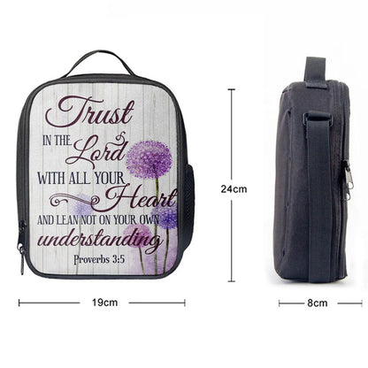 Dandelion Just Breathe Vertical Lunch Bag, Christian Lunch Bag For School, Picnic, Religious Lunch Bag
