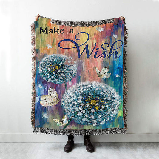 Dandelion Make A Wish Woven Blanket Art - Bible Verse Throw Blanket - Christian Inspirational Boho Blanket