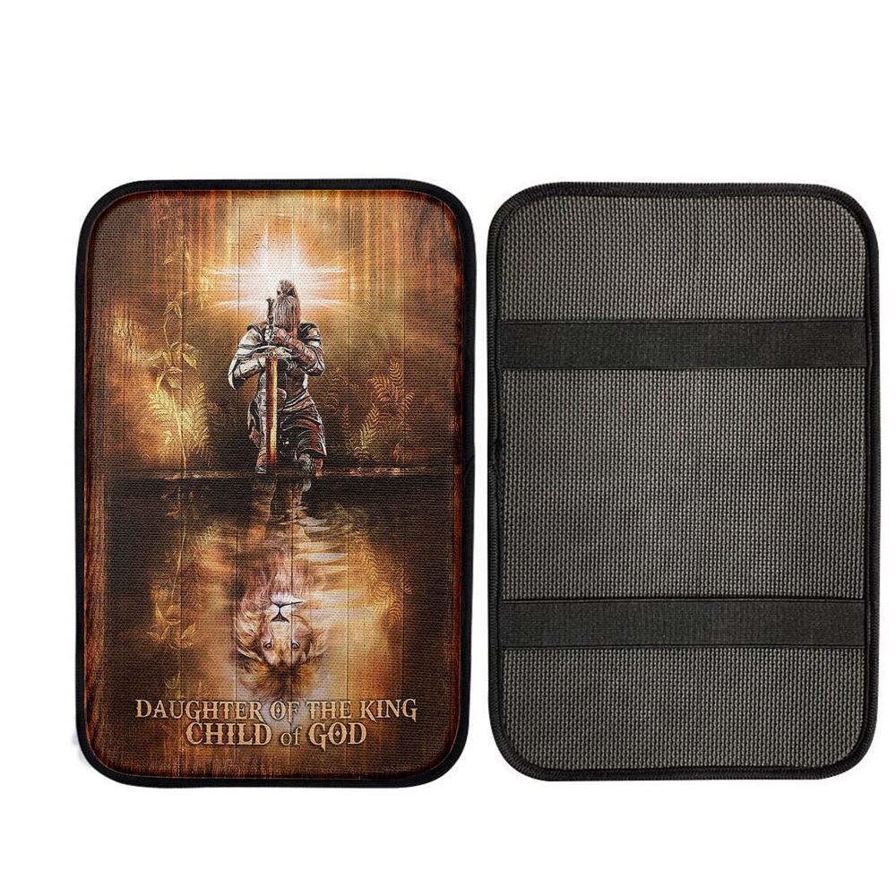 Daughter Of The King Child Of God Car Armrest Pad - Woman Warrior Lion Of Judah Car Center Console Cover, Christian Car Accessories