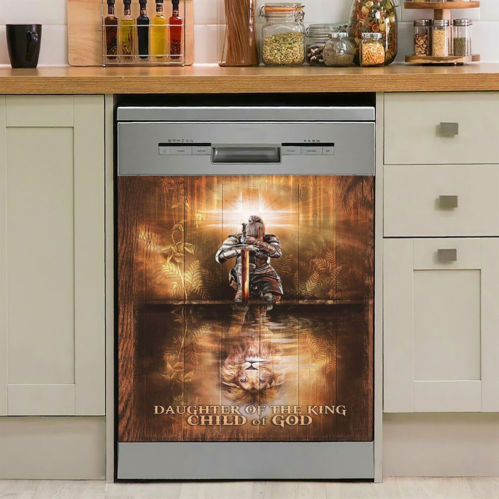 Daughter Of The King Child Of God Dishwasher Cover, Woman Warrior Lion Of Judah Dishwasher Magnet Cover, Bible Verse Kitchen Decor