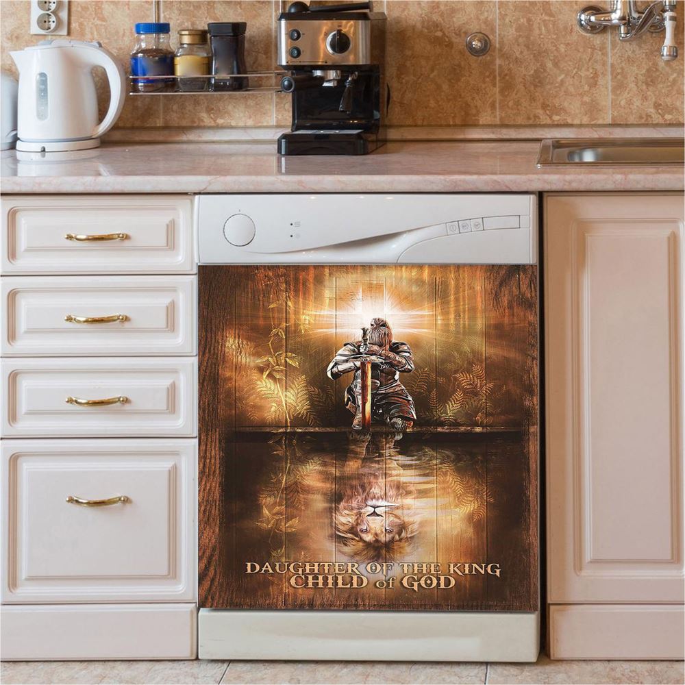 Daughter Of The King Child Of God Dishwasher Cover, Woman Warrior Lion Of Judah Dishwasher Magnet Cover, Bible Verse Kitchen Decor