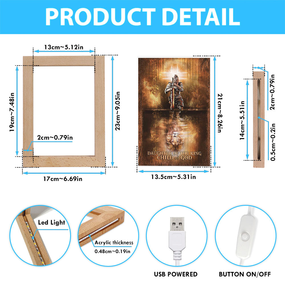 Daughter Of The King Child Of God Frame Lamp - Woman Warrior Lion Of Judah Frame Lamp Art - Bible Verse Art - Religious Home Decor