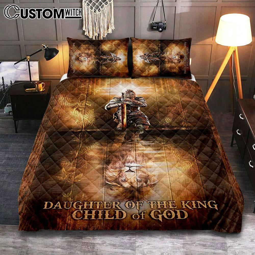 Daughter Of The King Child Of God Quilt Bedding Set - Woman Warrior Lion Of Judah Quilt Bedding Set Art - Bible Verse Bedroom - Religious Home Decor