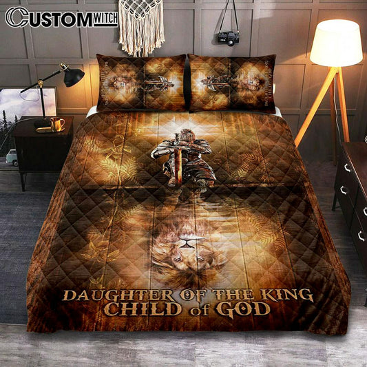 Daughter Of The King Child Of God Quilt Bedding Set - Woman Warrior Lion Of Judah Quilt Bedding Set Art - Bible Verse Bedroom - Religious Home Decor