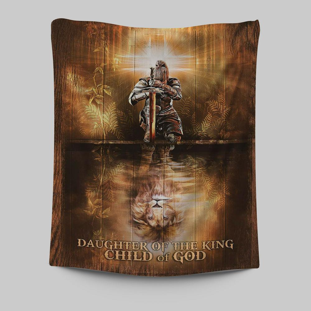 Daughter Of The King Child Of God Tapestry - Woman Warrior Lion Of Judah Tapestry Art - Bible Verse Wall Art - Religious Home Decor