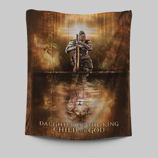 Daughter Of The King Child Of God Tapestry - Woman Warrior Lion Of Judah Tapestry Art - Bible Verse Wall Art - Religious Home Decor